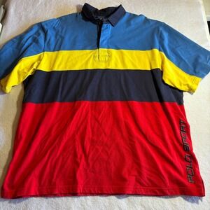 Vintage Polo Sport Ralph Lauren Polo Shirt Men's 2XL ColorBlock Short‎ Sleeve